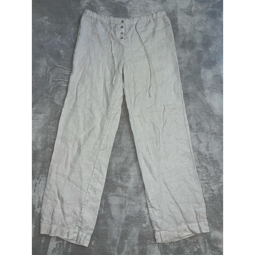 Women's ZARA HOME Beige Linen Wide Leg Pants Size L